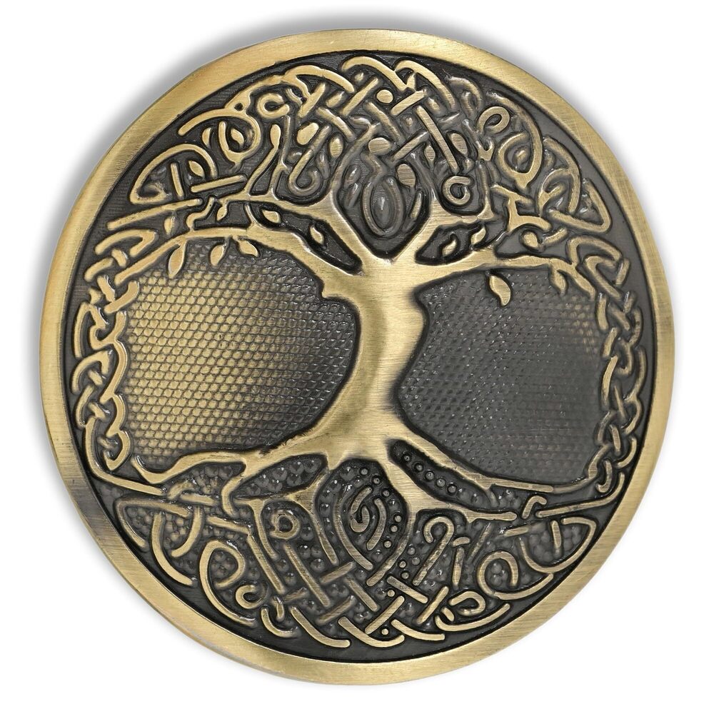 4738 Tree of Life Celtic Kilt Belt Buckle - Round Brass Design